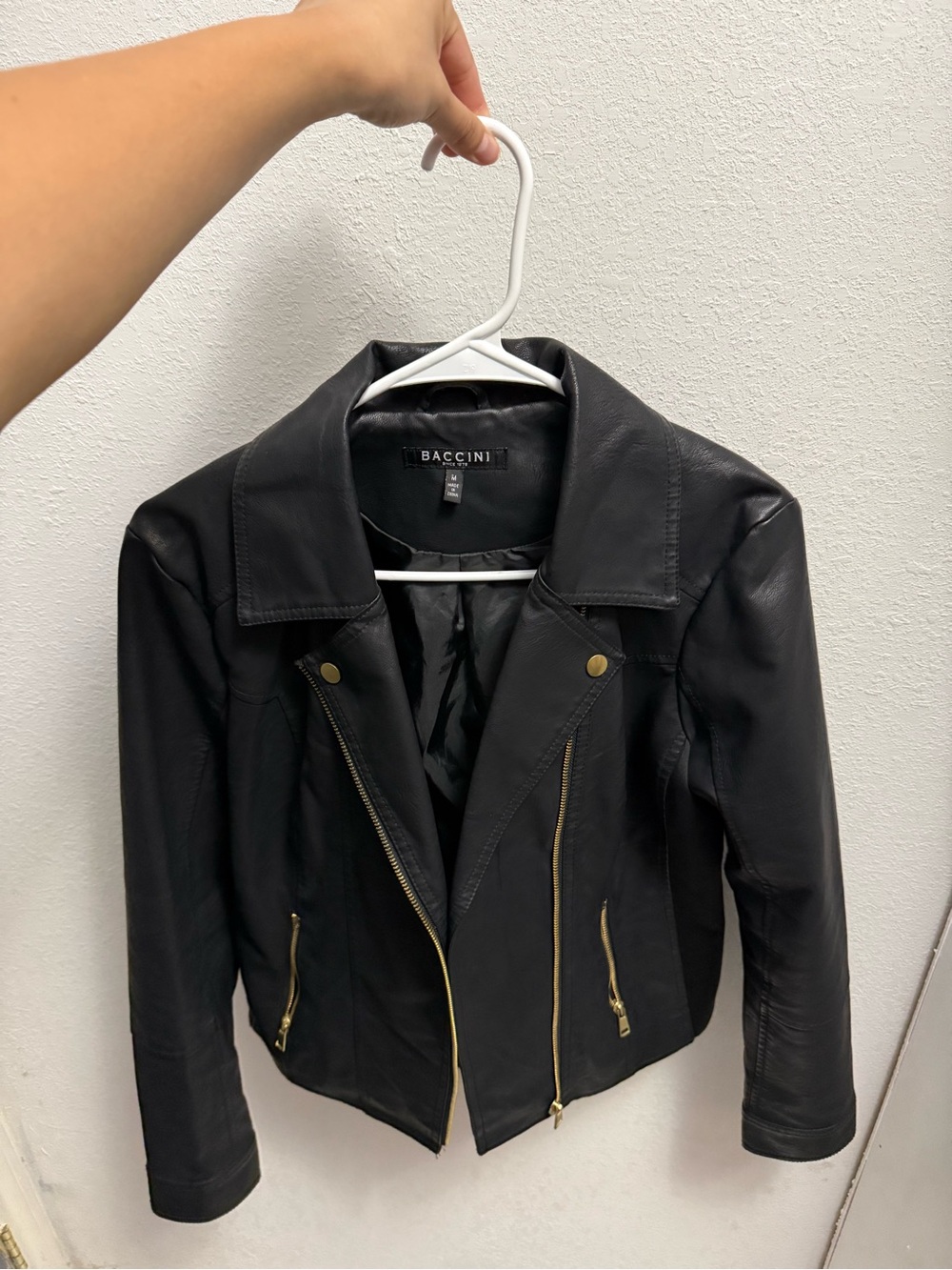 Baccini Black Faux Leather Asymmetric Zip Jacket